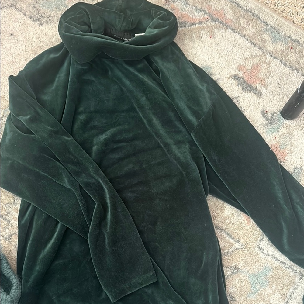 Sag Harbor Dark Green Velvet Cowl Neck Sweater